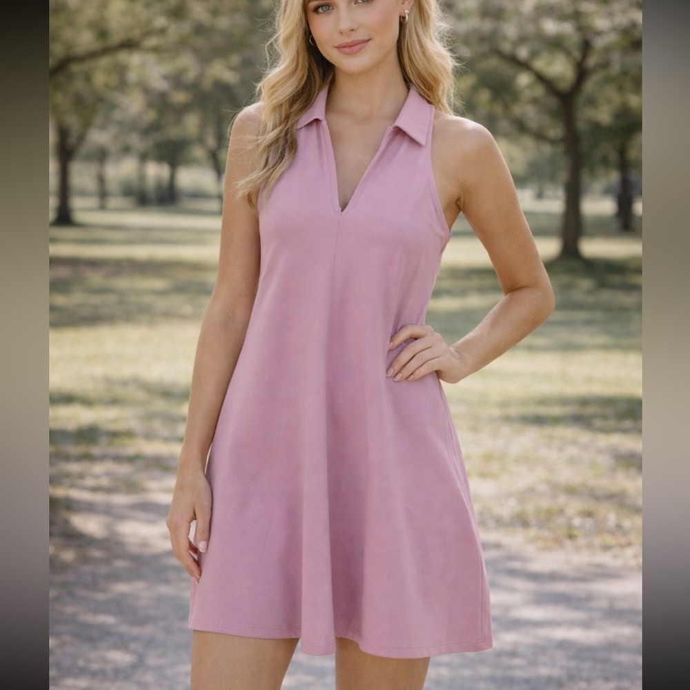 Abercrombie & Fitch Travel Polo Collared Racerback Tennis Dress Pink 25283